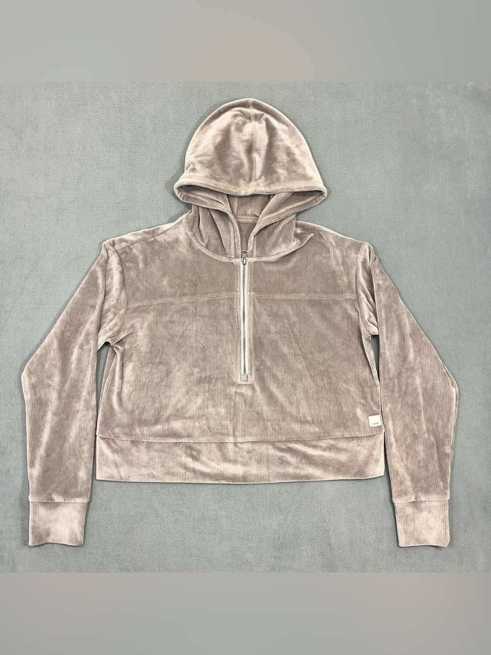 Vuori Ribbed Quarter-Zip Velour Cropped Heaven Hoodie Women’s Small Gray